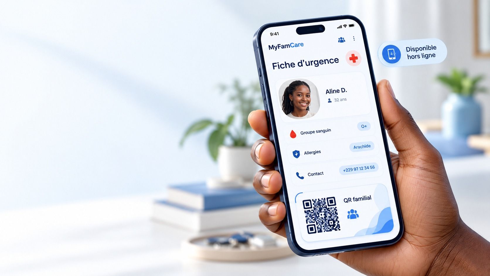 Fiche d’urgence disponible hors ligne : groupe sanguin, allergies et contact
